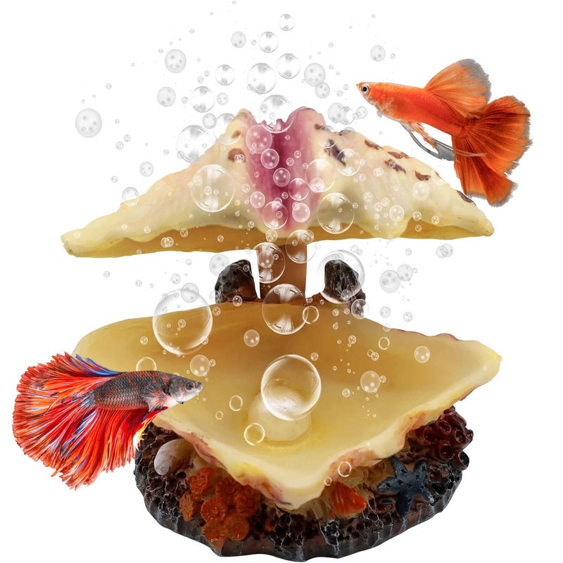 Abnaok Aquarium Shell Decoration, Tropical Clam Live-Action Ornament, for Fish Tank Aerating, Aquarium Oxygenated - Shell Pearl Air Stone Bubble Decoration - Image 1